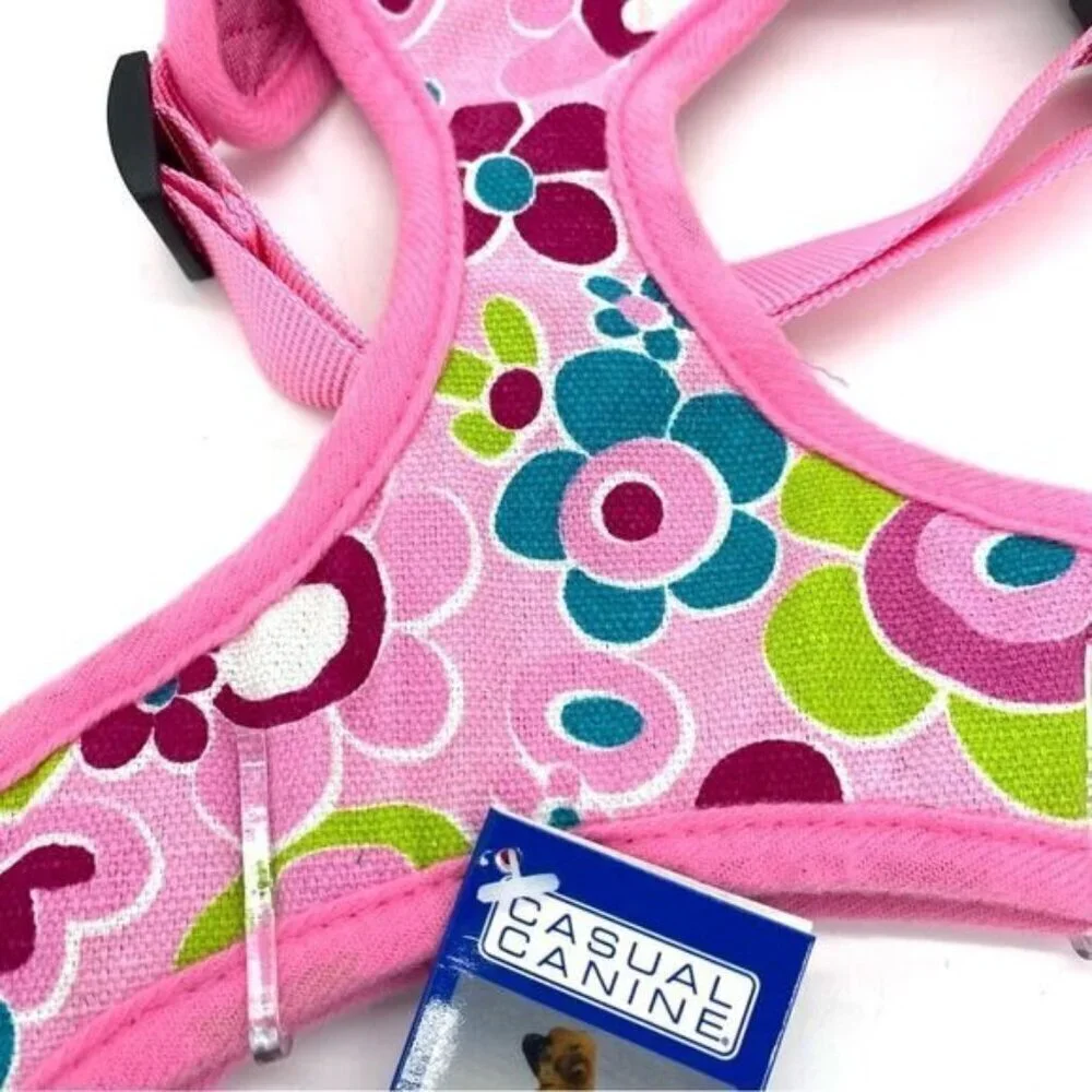 Dog Harness Casual Canine Pink Floral Mod Print Medium New